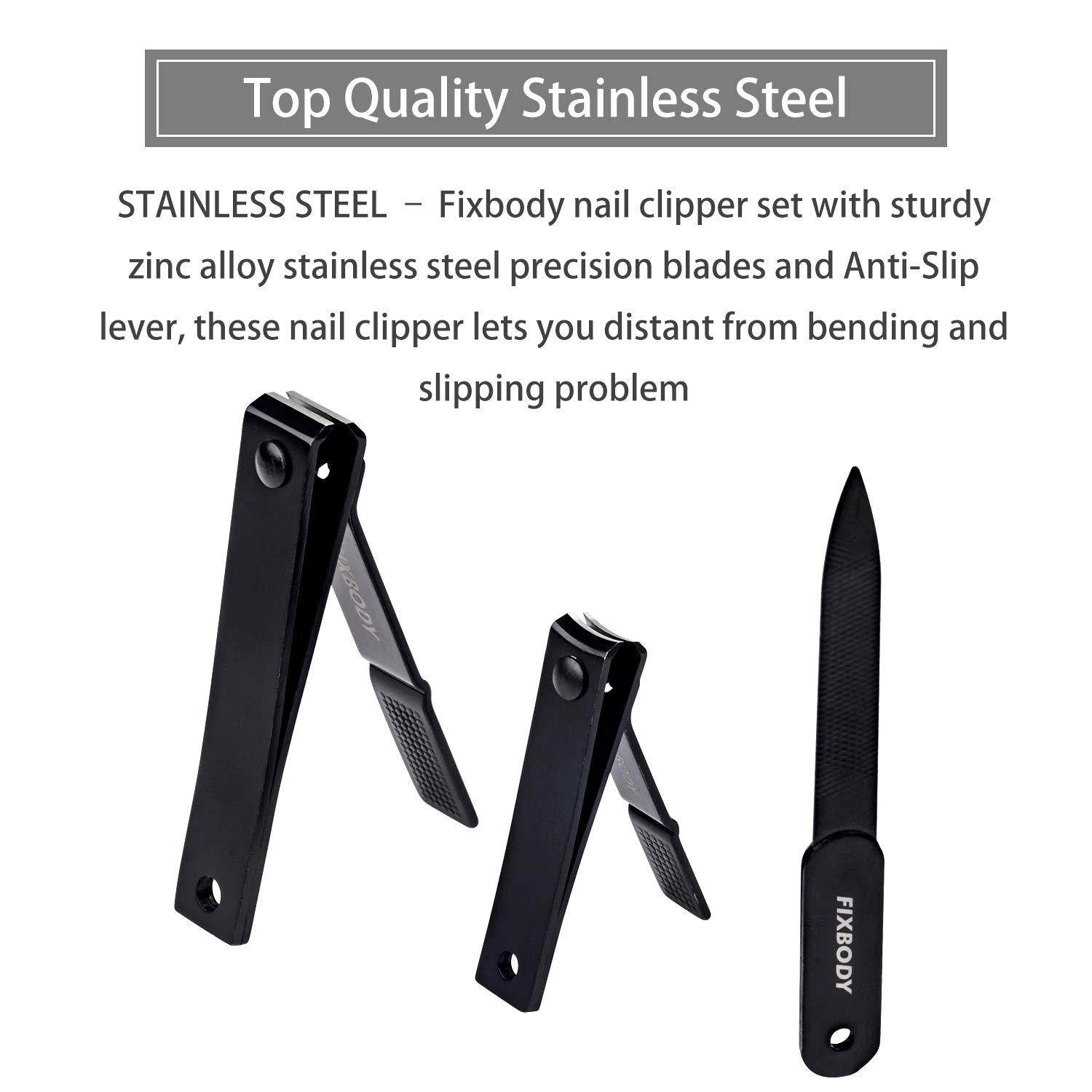 FIXBODY Nail Clipper Set – Black Stainless Steel Fingernails0