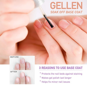 Gellen No Wipe Top Coat Base Coat for Gel Nail Polish