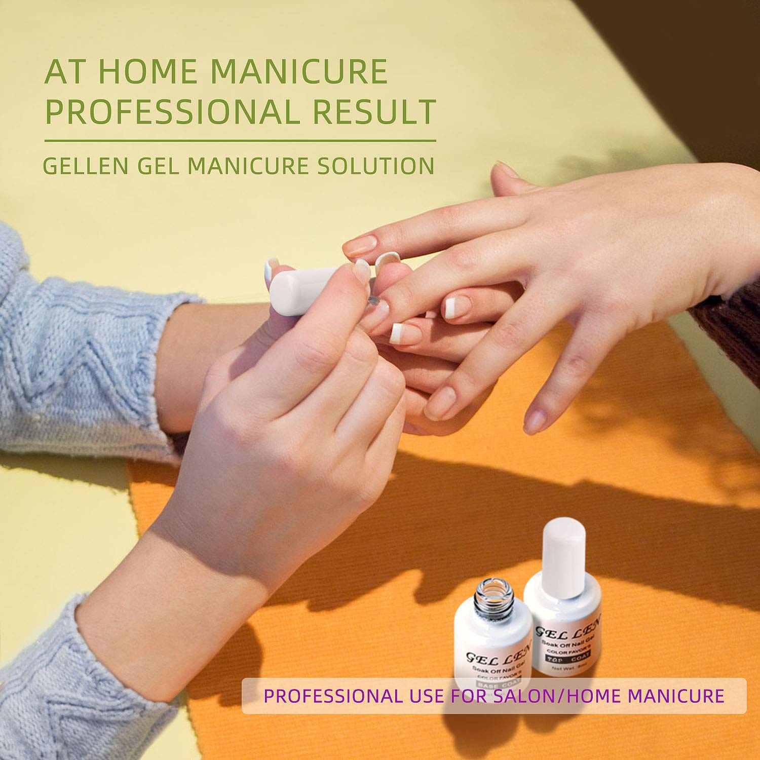 Gellen No Wipe Top Coat Base Coat for Gel Nail Polish