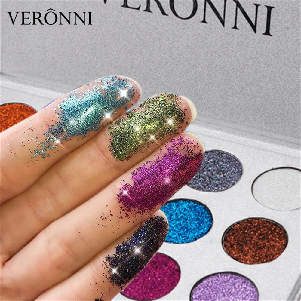 VERONNI Makeup Cosmetic 15 Colors Pressed Glitter Powder Eyeshadow