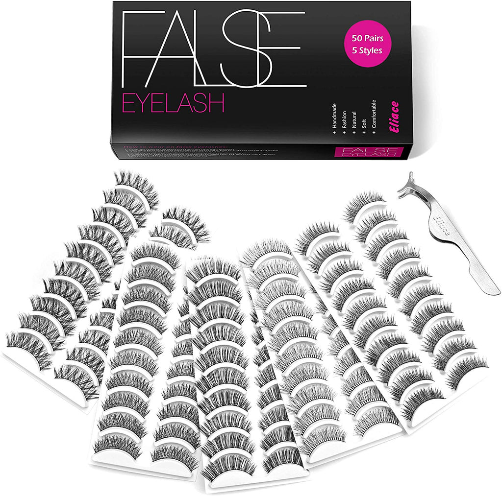 Eliace 50 Pairs Styles Lashes  False Eyelashes  Professional,With Free Eyelash Tweezers